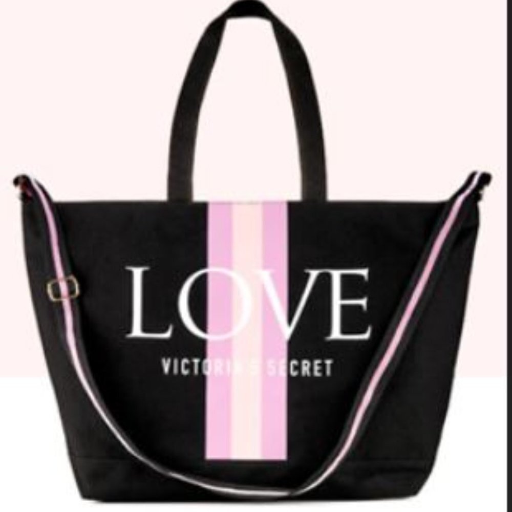 Victoria’s Secret Love Spellout Tote Bag Black Pink Canvas